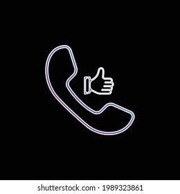 Auricular Call Symbol With Thumb Up blue gradient vector icon