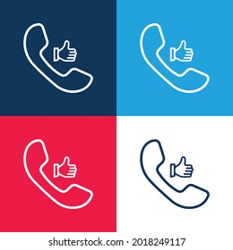 Auricular Call Symbol With Thumb Up blue and red four color minimal icon set