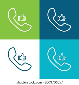 Auricular Call Symbol With Thumb Up Flat four color minimal icon set