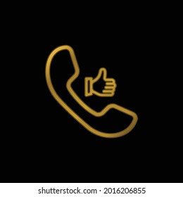 Auricular Call Symbol With Thumb Up gold plated metalic icon or logo vector