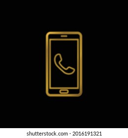 Auricular On Phone Screen gold plated metalic icon or logo vector