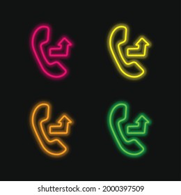 Auricular With An Outgoing Arrow Sign four color glowing neon vector icon