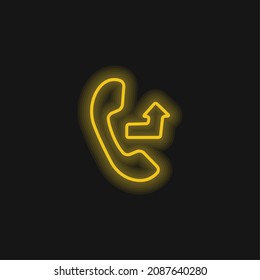 Auricular With An Outgoing Arrow Sign yellow glowing neon icon