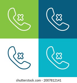 Auricular Of Phone And Cross Sign Outlines Flat four color minimal icon set