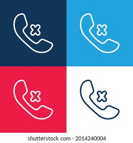 Auricular Of Phone And Cross Sign Outlines blue and red four color minimal icon set