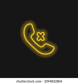 Auricular Of Phone And Cross Sign Outlines yellow glowing neon icon