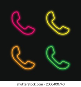 Auricular Of Phone four color glowing neon vector icon