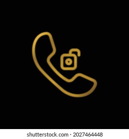 Auricular Phone Unlocked gold plated metalic icon or logo vector