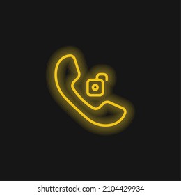 Auricular Phone Unlocked yellow glowing neon icon