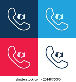 Auricular With Thumb Down Sign blue and red four color minimal icon set