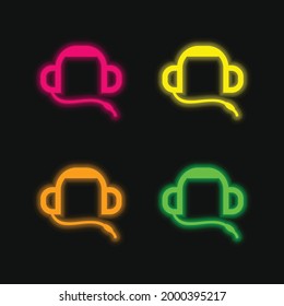 Auriculars four color glowing neon vector icon