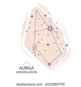 Auriga or Charioteer constellation of stars on a white background. Mystical esoteric celestial boho design for fabric design, tarot, astrology, wrapping paper. Vector illustration.