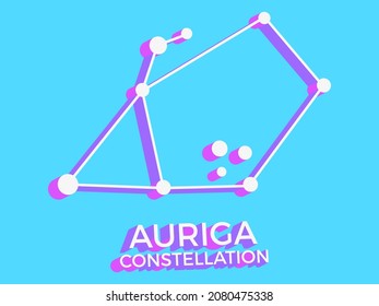 Auriga constellation 3d symbol. Constellation icon in isometric style on blue background. Cluster of stars and galaxies. Vector illustration