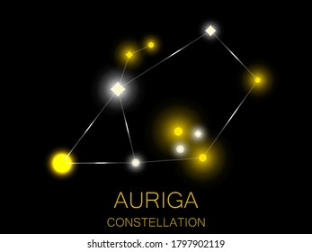 Auriga constellation. Bright yellow stars in the night sky. A cluster of stars in deep space, the universe. Vector illustration