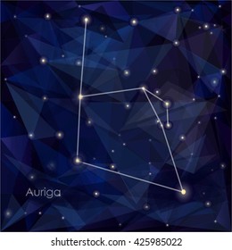 Auriga constellation in night sky, background is a triangulation