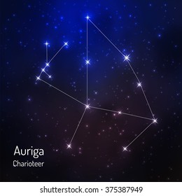 Auriga constellation in the night starry sky. Vector illustration 