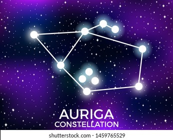 Auriga constellation. Starry night sky. Cluster of stars and galaxies. Deep space. Vector illustration