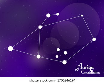 Auriga constellation. Starry night sky. Cluster of stars, galaxy. Deep space. Vector illustration