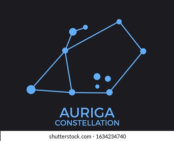 Auriga constellation. Stars in the night sky. Cluster of stars and galaxies. Constellation of blue on a black background. Vector illustration