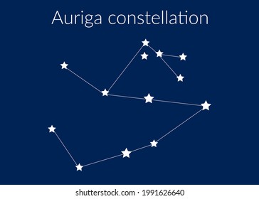 Auriga zodiac constellation sign with stars on blue background of cosmic sky. Vector illustration