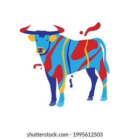 Aurochs Animal Bull Buffalo Cattle in Red Yellow Blue Color Colorful Vector