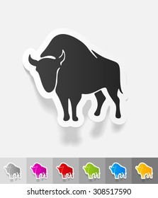 aurochs paper sticker with shadow. Vector illustration