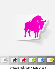 aurochs paper sticker with shadow. Vector illustration