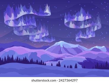 Aurora blue sky and a lot of star in form of milky way, astronomy background, Vector illustration