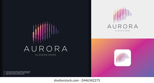 Aurora Borealis Abstract Logo Template. Premium Quality Symbol on Dark Background and gradient color branding