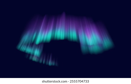 Aurora borealis creating mesmerizing spectacle realistic vector illustration. Purple and turquoise hues in night sky 3d object on dark background