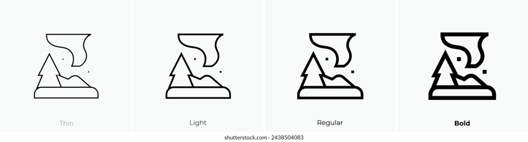 In: Aurora Borealis Icon. Dünnes, leichtes Regular- und Bold-Design isoliert auf weißem Hintergrund