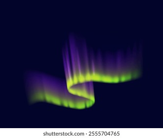 Aurora borealis illuminating night sky realistic vector illustration. Purple and green light wave beauty 3d object on dark background