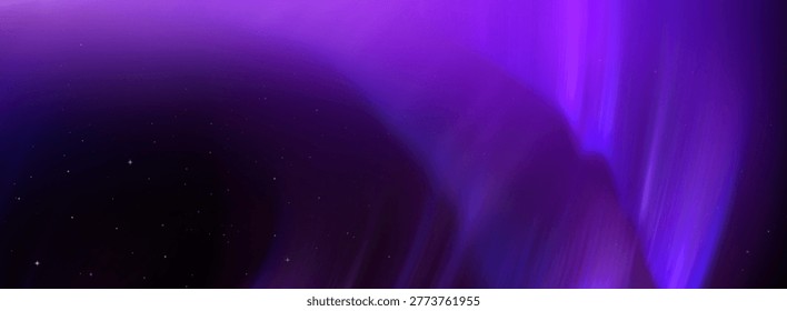 Aurora borealis lights in northern starry sky with vibrant purple pink gradient realistic vector background. Magical polar night atmosphere, abstract winter arctic bg with neon light