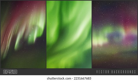 Aurora borealis. Night starry sky and Northern lights. Background set
