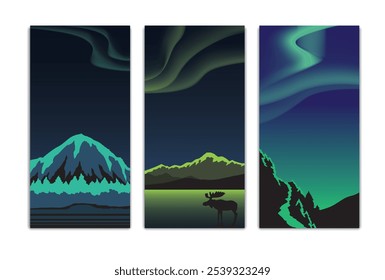 aurora borealis northern lights background templates vertical banner vector 2