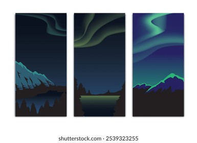 aurora borealis northern lights background templates vertical banner vector