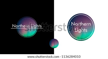 aurora borealis, northern lights, logo in the circle. polygon image from rhombuses