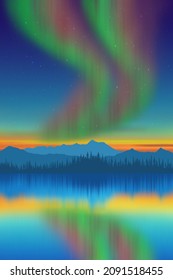 Aurora borealis spiegelt sich im Meer wider, Winterurlaubsgrafik