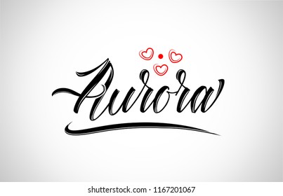 aurora city text design with red heart typographic icon design suitable for touristic promotion