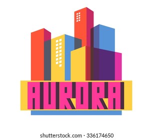 Aurora city travel destination in USA. vector cartoon,