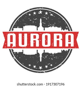 Aurora, CO, USA Round Travel Stamp. Icon Skyline City Design. Seal Tourism Vector Badge Illustration.