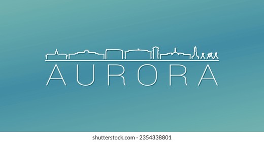 Aurora, CO, USA Skyline Linear Design. Flache City Illustration Minimal Clip Art. Hintergrund Gradient Travel Vektor Symbol.
