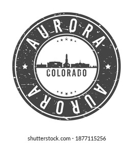 Aurora, CO, USA Skyline Stamp. Round Postmark Icon City Design. Vector Landmark Travel Badge.