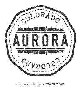 Aurora, CO, USA Stamp Skyline Postmark. Silhouette Postal Passport. City Round Vector Icon. Vintage Postage Design.