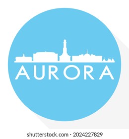 Aurora, CO, USARound Button City Skyline Design. Silhouette Stamp Vector Travel Tourism.