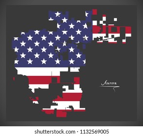 Aurora Colorado map with American national flag illustration