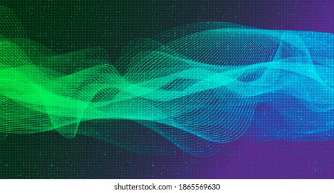 Aurora Digital Sound Wave Technology y el concepto de ondas sísmicas, diseño para estudio de música y ciencia,Ilustración vectorial.