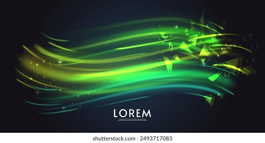 Aurora element design on dark background. Green light. Northern lights. Vector illustration.