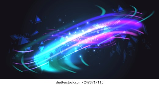Aurora element design on dark background. Bright light. Northern lights. Vector illustration.