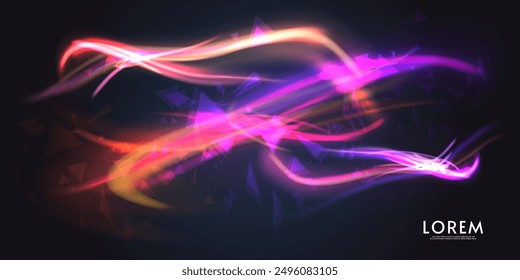 Aurora element design on dark background. Background aurora template. Bright light. Northern lights. Vector illustration. Design for background, wallpaper, postcard, web, banner, cover. 